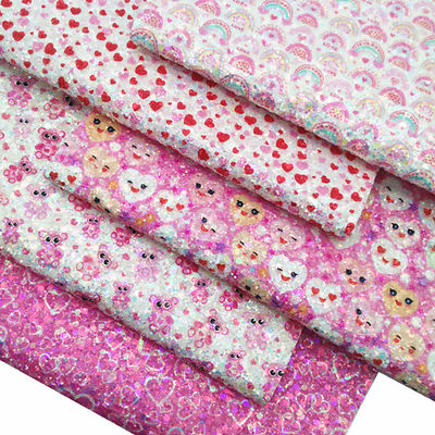 プリントしたピンク PUポリウレタン レザー グリッター バレンタインデー 恋愛形 グレテル