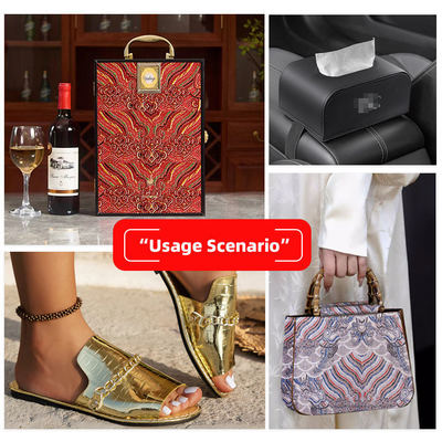 合成PVCマクラメプリントフェイクレザー生地フィルムスタイル、バッグ、ノート、電話シェル装飾、ソファ用クラフト用途