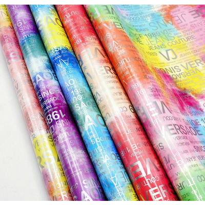 PUレインボーレタープリントマガジンデザイン合成皮革防水フェイクレザー生地、荷物バッグ化粧品家具/ソファ用