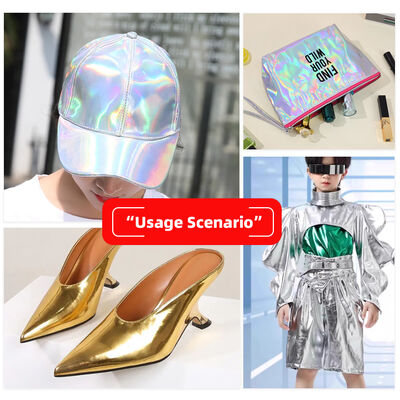 PVC Holographic Leather Laser Metallic Mirror Synthetic Leather Waterproof Faux Materials for Sofa Table Mat Vanity Case Shoes