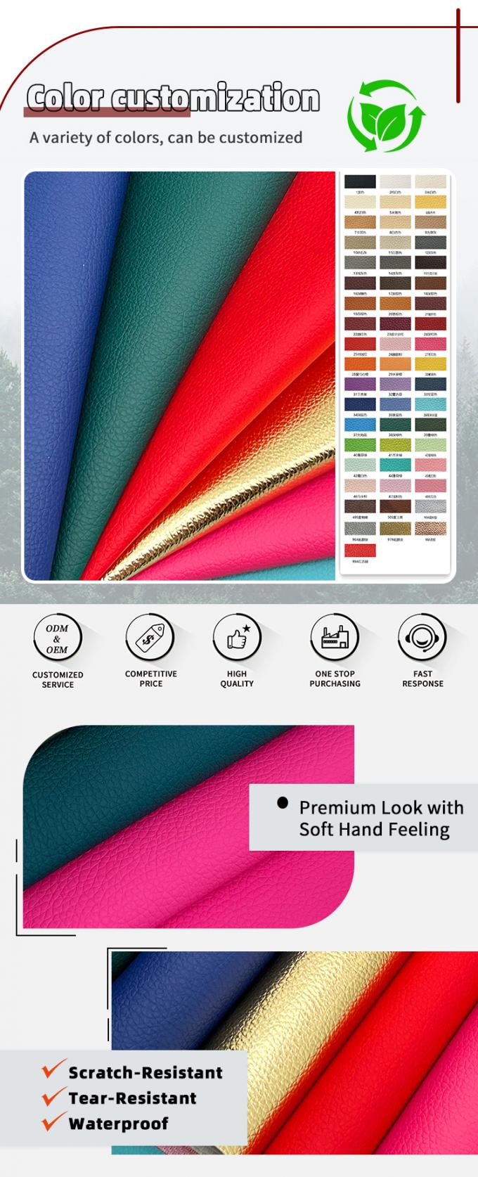家具ソファ装飾クラフトバッグカークッション用PVC合成人工皮革エンボスライチグレインデザイン 4