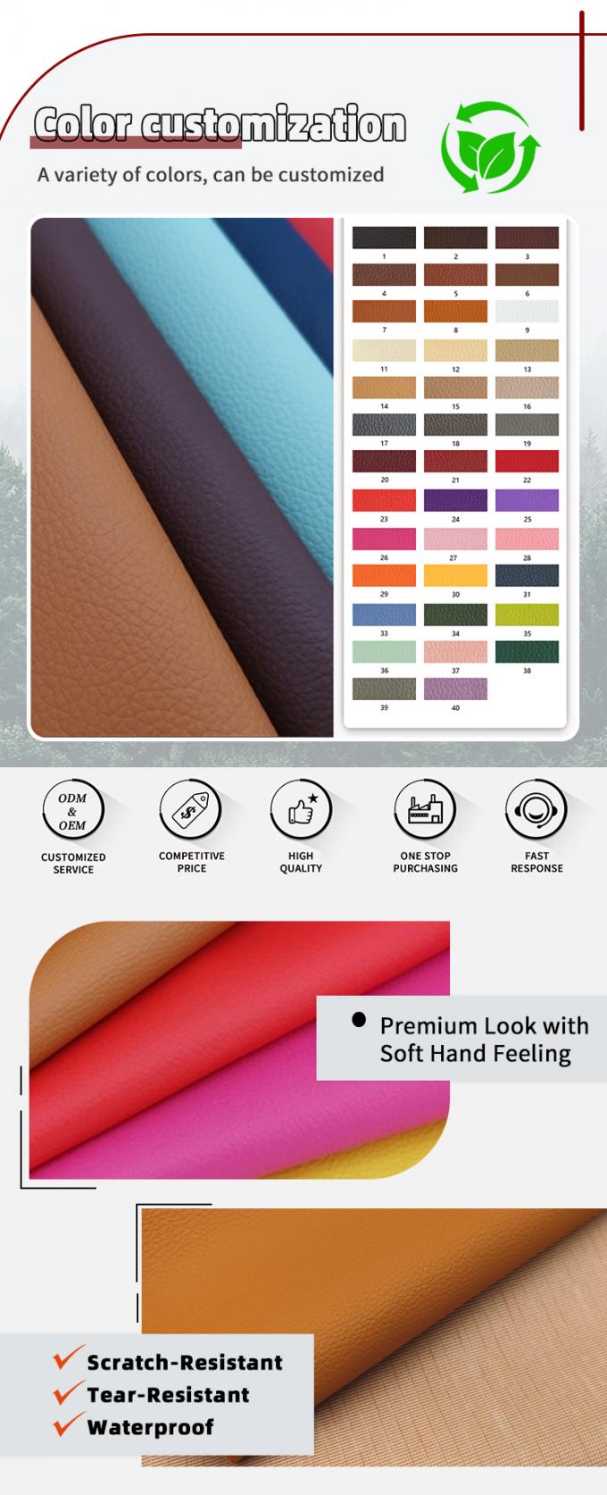 卸売エンボス加工ライチPVCニット防水人工合成皮革、ソファチェア家具用フェイクレザー素材 4