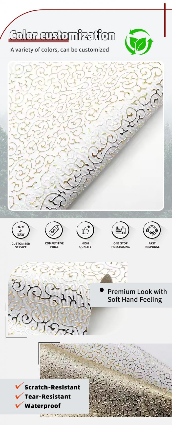 バッグ包装箱靴ノートブック生地用卸売PVCゴールデンフィルムエンボススタイル人工合成皮革 4