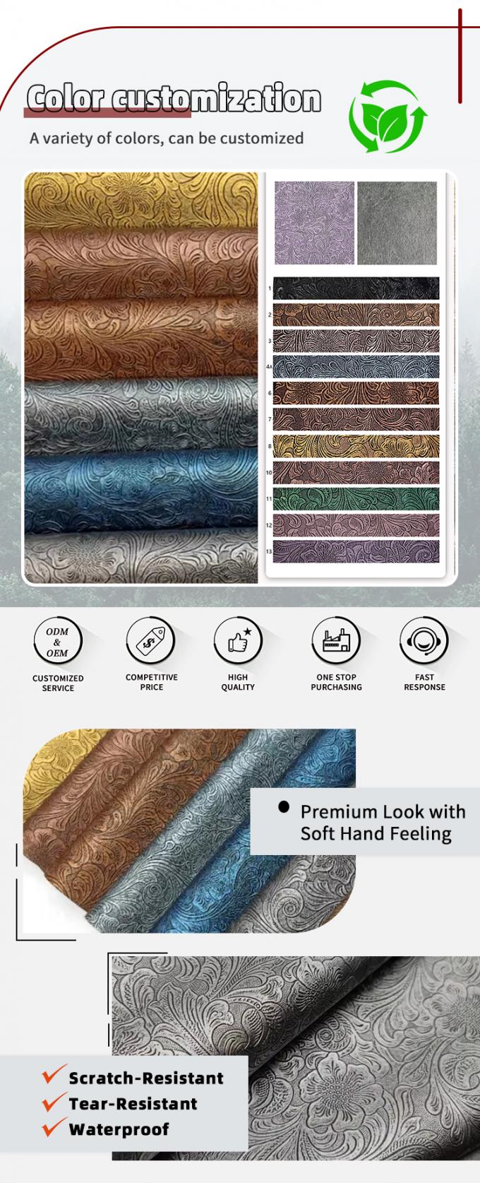 エンボス加工PVCフラワーパターン合成皮革、財布、箱、靴、ノート、装飾バッグ用-耐久性のあるフェイクレザー素材 4