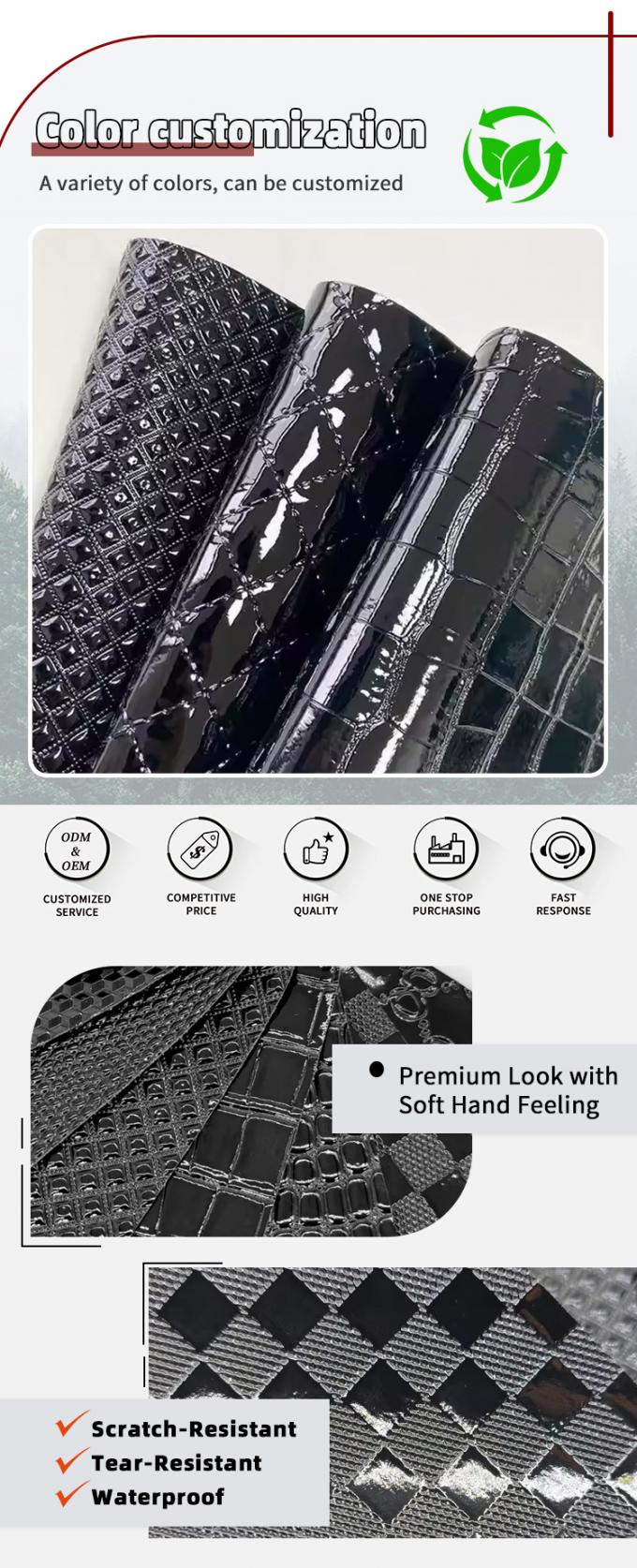 高光沢 PVC クロコディール 織物 角形 形状 動物 靴袋 飾り 合成 人工 革 工芸用 織物 4
