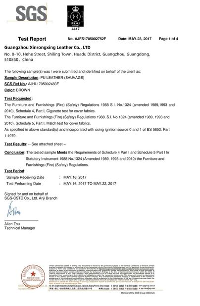 中国 Guangzhou Xinrongxing Leather Co., Ltd. 認証